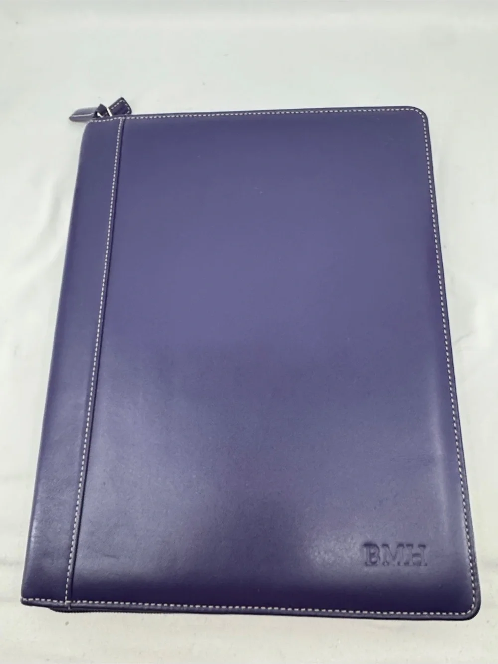 Levenger Leather Executive Zip Letter Portfolio Binder in Violet, BMH initials
